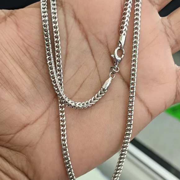 14kt Real White Gold Franco Diamond Cut Chain